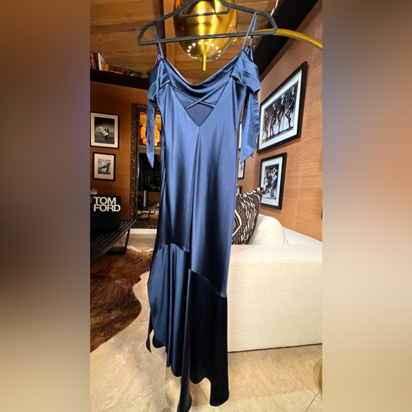 Nadine Merabi Navy Blue Nicole Open Back Midi Cocktail Dress Small Cocktail Flaw - Picture 7 of 16